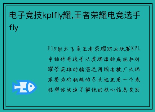 电子竞技kplfly耀,王者荣耀电竞选手fly